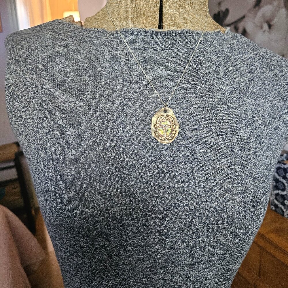 Hand made silver scarab necklace